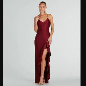 Lainey Ruffled High Slit Long Formal Dress